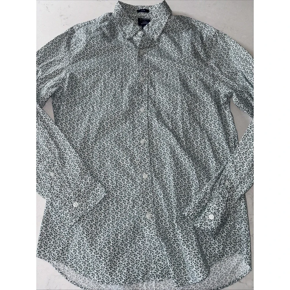 J Crew Slim Fit Flex Washed Green‎ Ivy White Button-Down Shirt Cotton Men's M